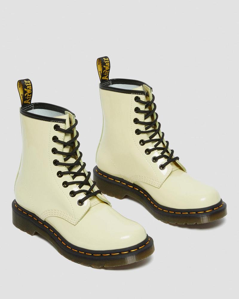 Cream Women's Dr Martens 1460 Patent Leather Lace Up Boots | CA 192EBC